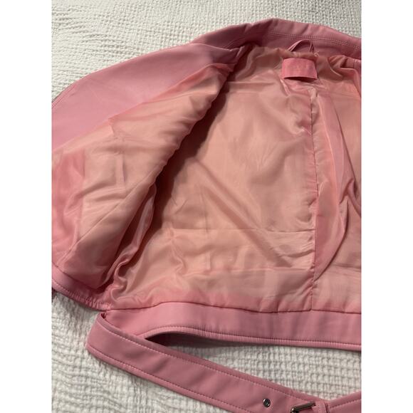 Azalea Wang Acerola Bling Rhinestone Sleeve Moto Jacket Pink 1X Pretty - Picture 6 of 9